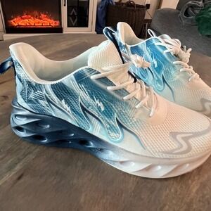 White Blue Flame Athletic Running Sneakers Shoes Mens Size 40
